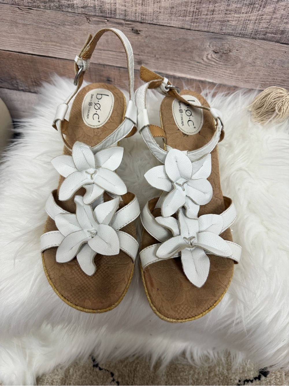 b.o.c. White Floral Strap Sandals